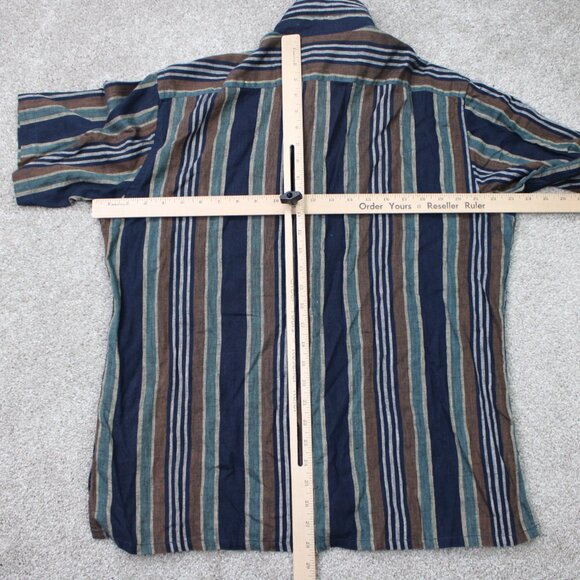 VTG Oscar De La Renta Shirt Mens Large Blue/Green Cotton/Linen/Ramie S/S Button - Picture 9 of 12